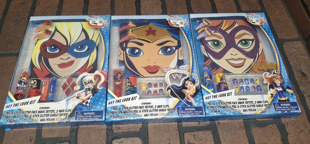 DC Super Hero Face Mask Tattoo, Hair Clips & Chalk, Shield Tattoo Lot Of 3